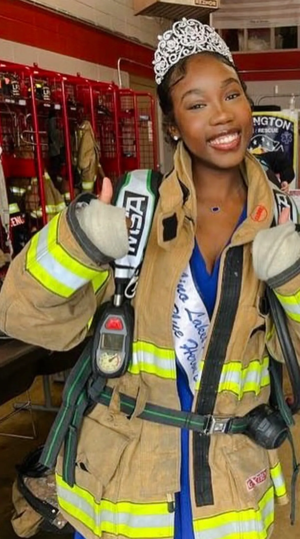 Tabitha Johnson in firefighter gear